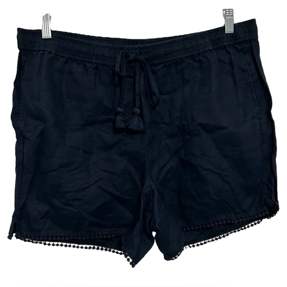 Talbots Pants - Talbots Navy Blue Linen Shorts XL Pom Pom Hem Drawstring Pockets